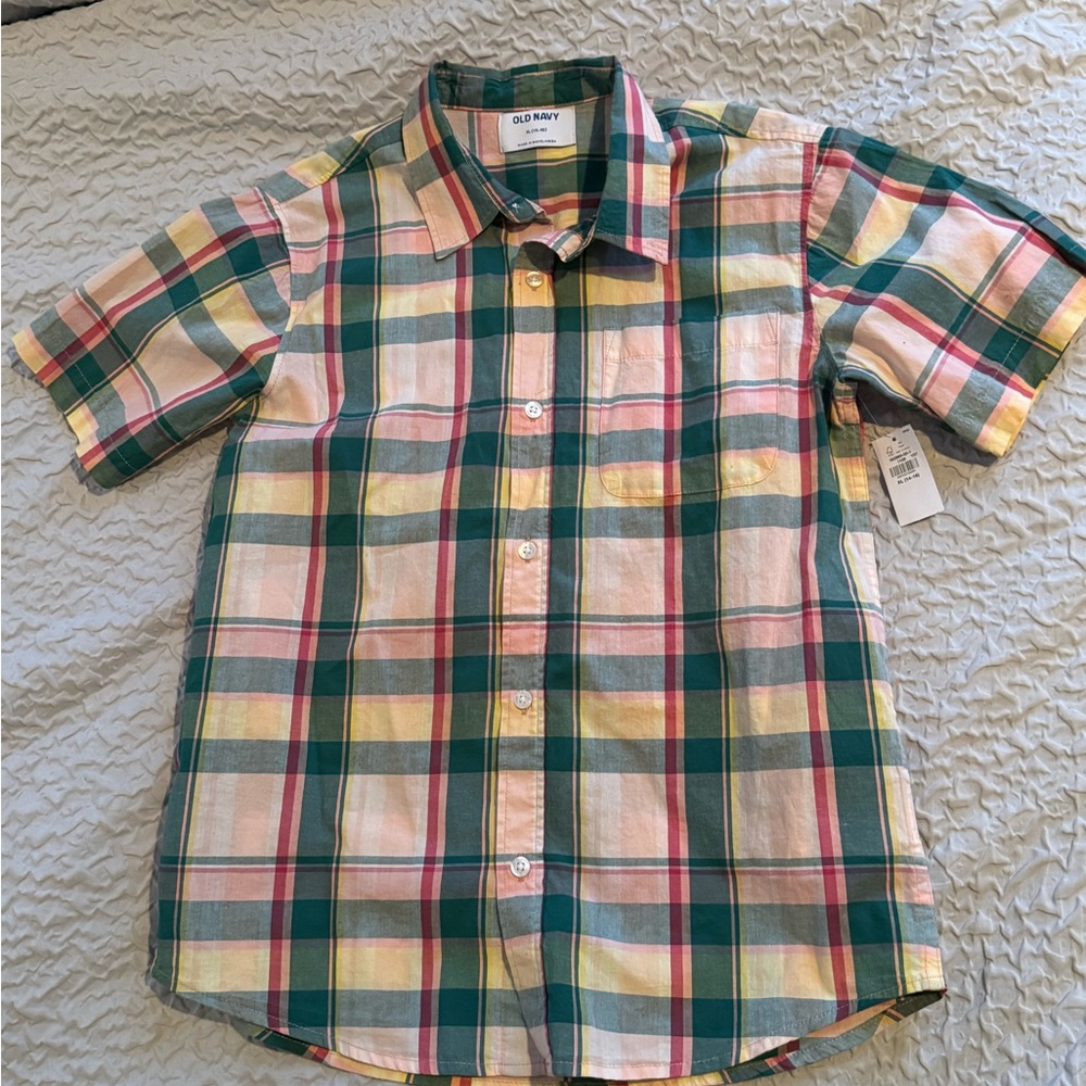 NWT Old Navy Kids Colorful Plaid Button-Down Shirt
